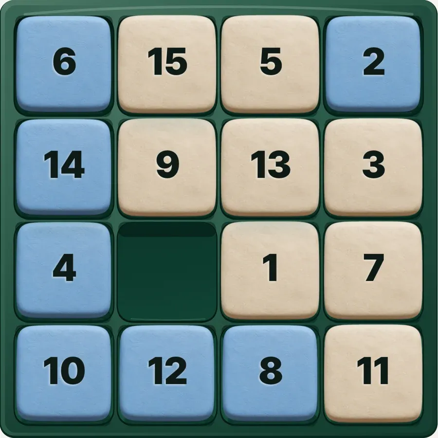 4×4 NumGlide puzzle with cream and blue clay tiles.
